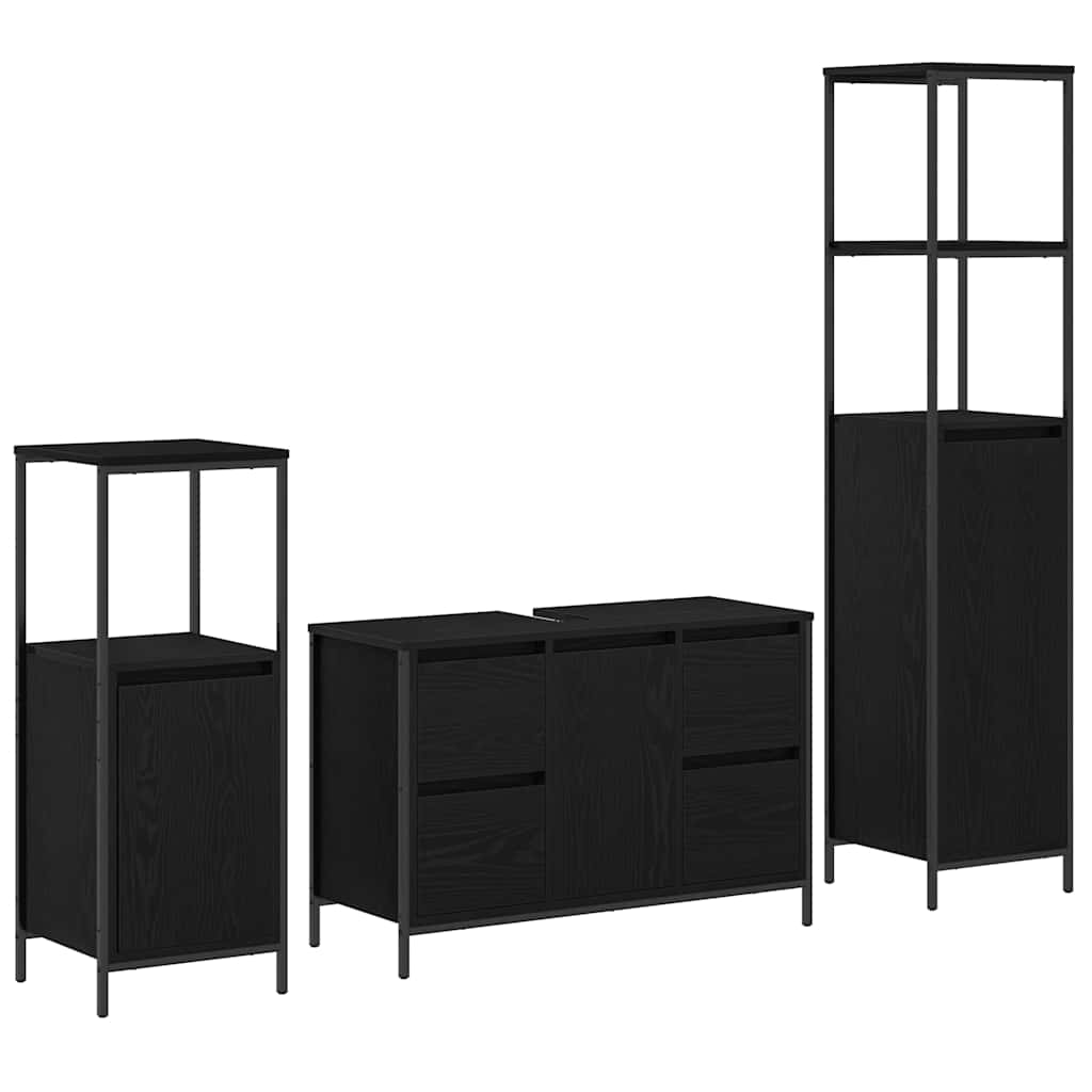 Badezimmermöbel-Set 3 stk. Schwarz Eichen-Optik