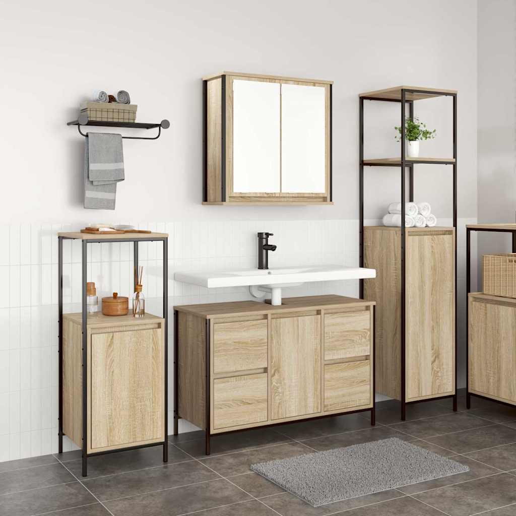 Badezimmermöbel-Set 3 stk. Sonoma Eiche und Schwarz