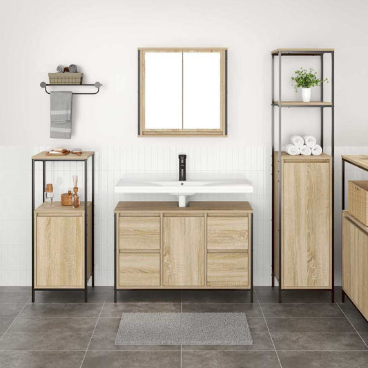 Badezimmermöbel-Set 3 stk. Sonoma Eiche und Schwarz