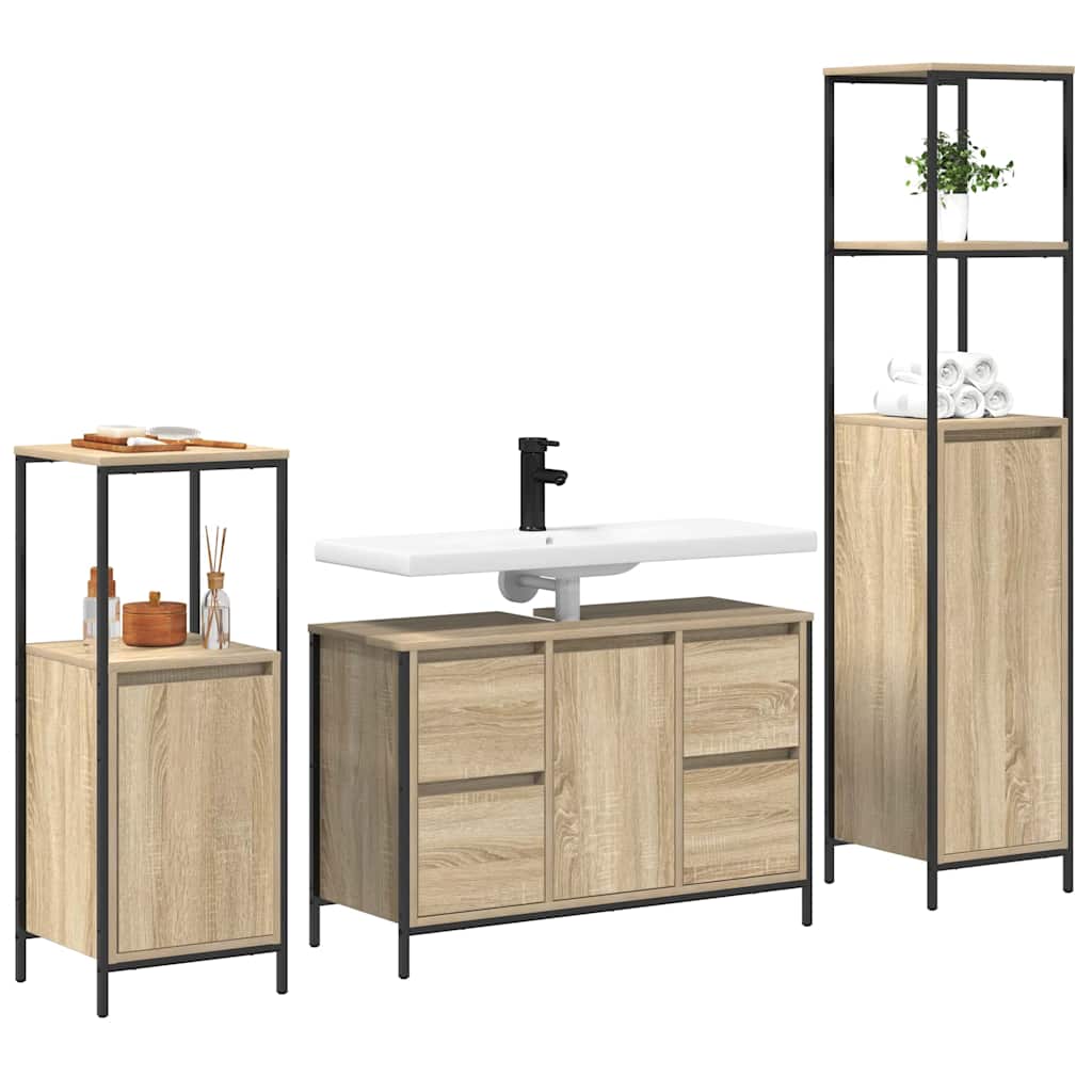 Badezimmermöbel-Set 3 stk. Sonoma Eiche und Schwarz