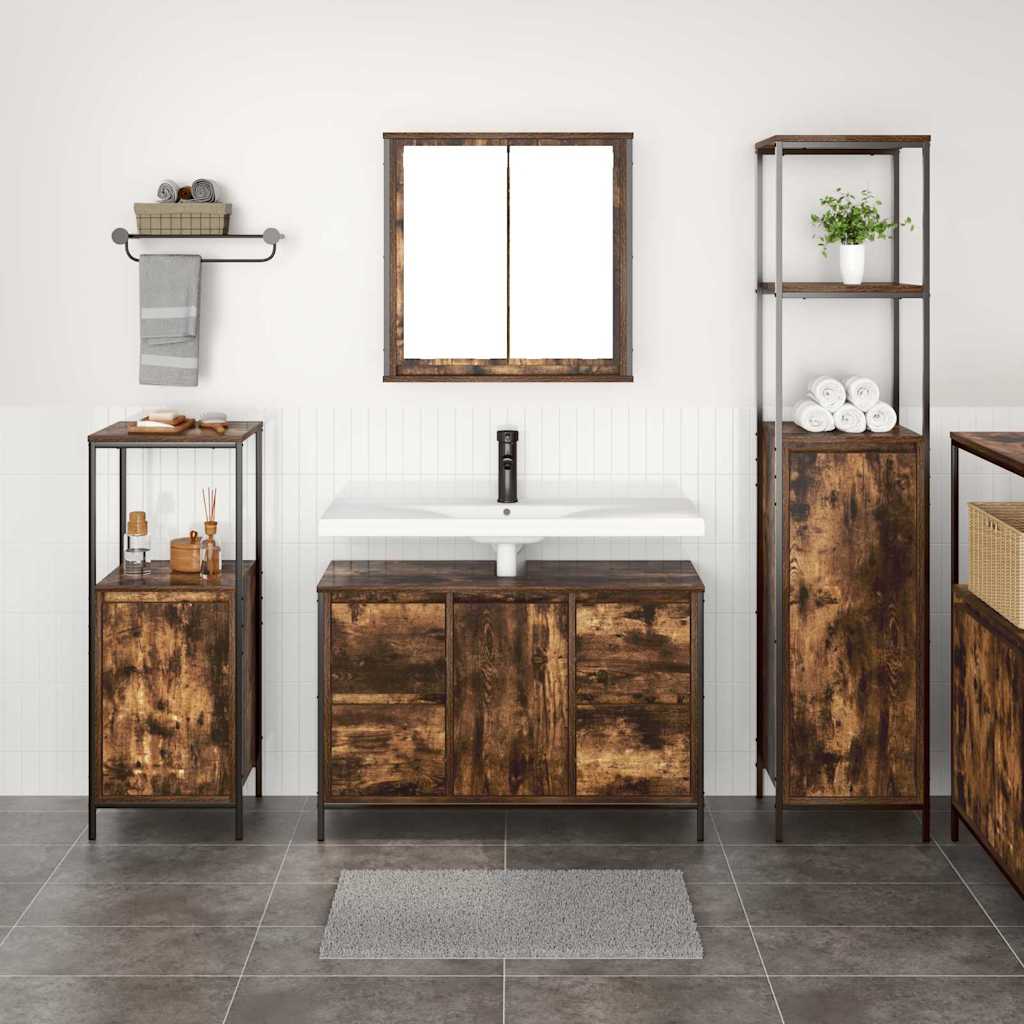 Badezimmermöbel-Set 3 stk. Geräucherte Eiche und Schwarz