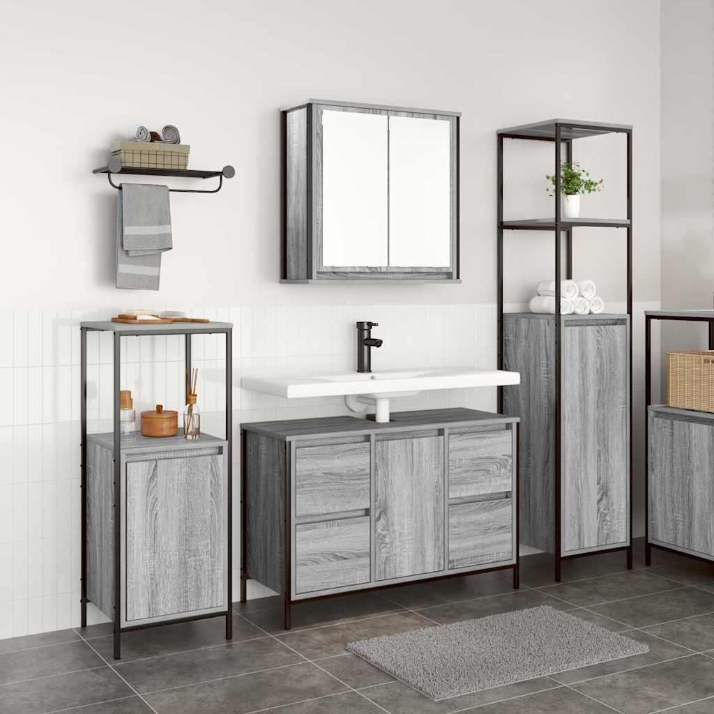 Badezimmermöbel-Set 3 stk. Grau Sonoma und Schwarz
