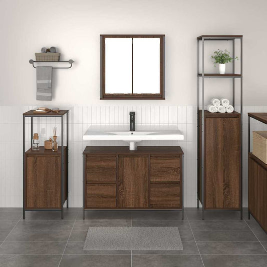 Badezimmermöbel Set mit Regal 3 pcs Braun Eiche und Schwarz