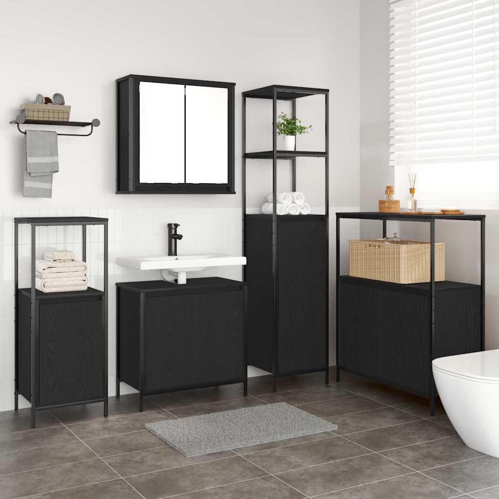 Badezimmermöbel-Set 5 stk. Schwarz Eichen-Optik