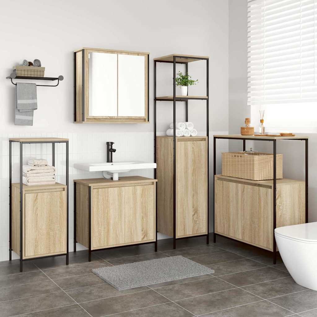 Badezimmermöbel-Set 5 stk. Sonoma Eiche und Schwarz