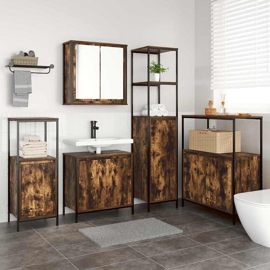 Badezimmermöbel Set mit Regal 5 pcs Rauchesche und Schwarz