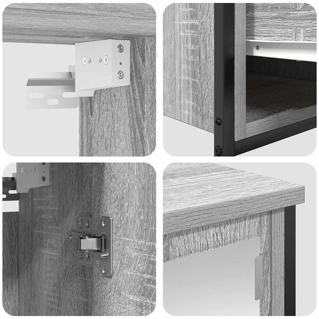 Badezimmermöbel Set mit Regal 5 pcs Grau Sonoma und Schwarz