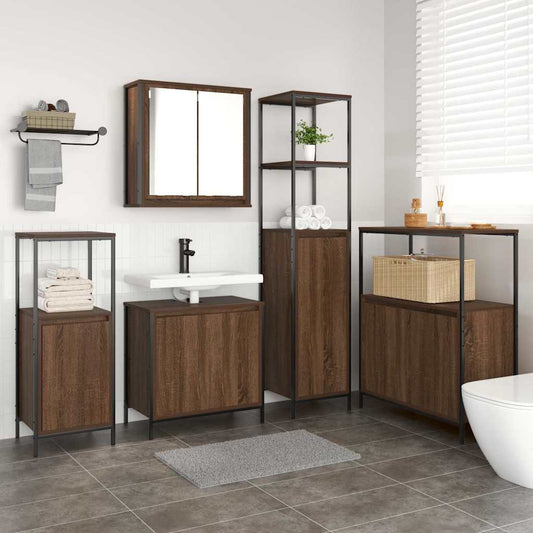 Badezimmermöbel Set mit Regal 5 pcs Braun Eiche und Schwarz