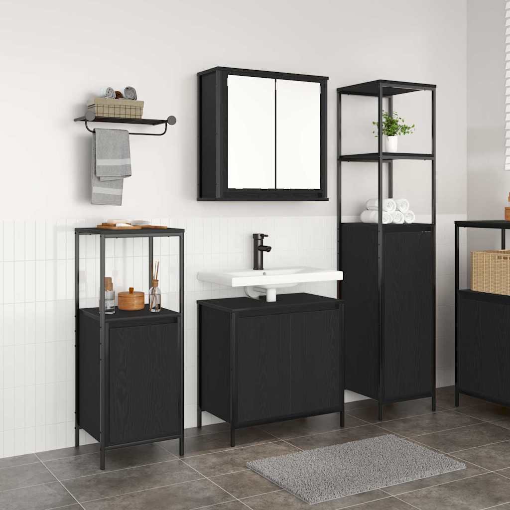 Badezimmermöbel Set mit Regal 3 pcs Schwarz Eichen-Optik