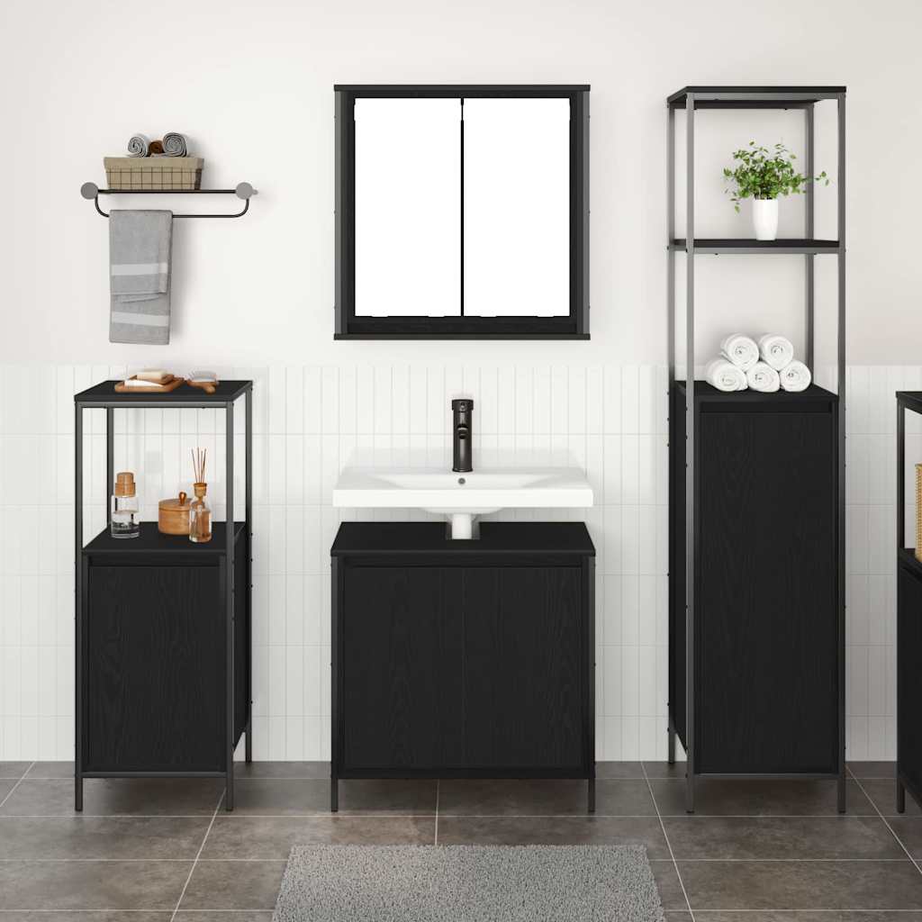 Badezimmermöbel-Set 3 stk. Schwarz Eichen-Optik