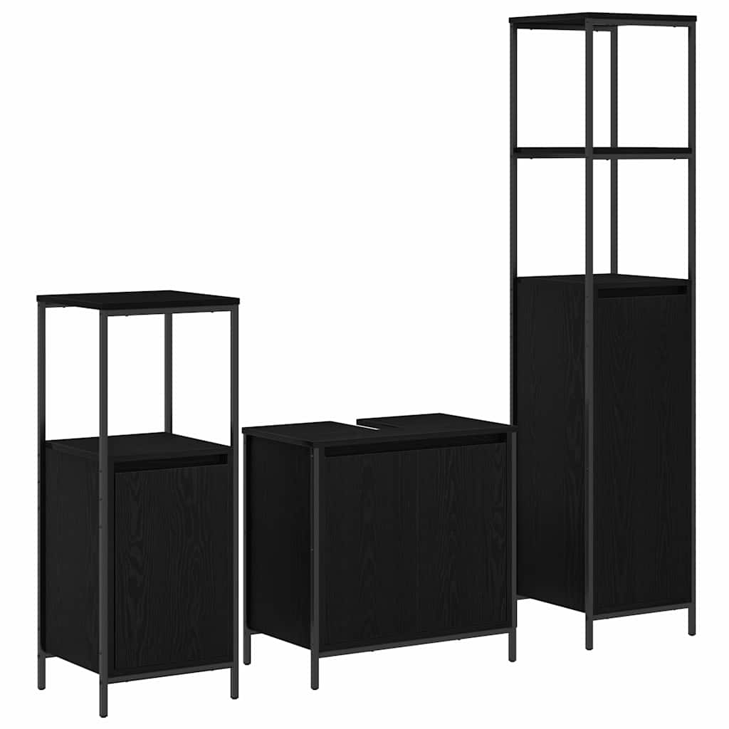 Badezimmermöbel-Set 3 stk. Schwarz Eichen-Optik