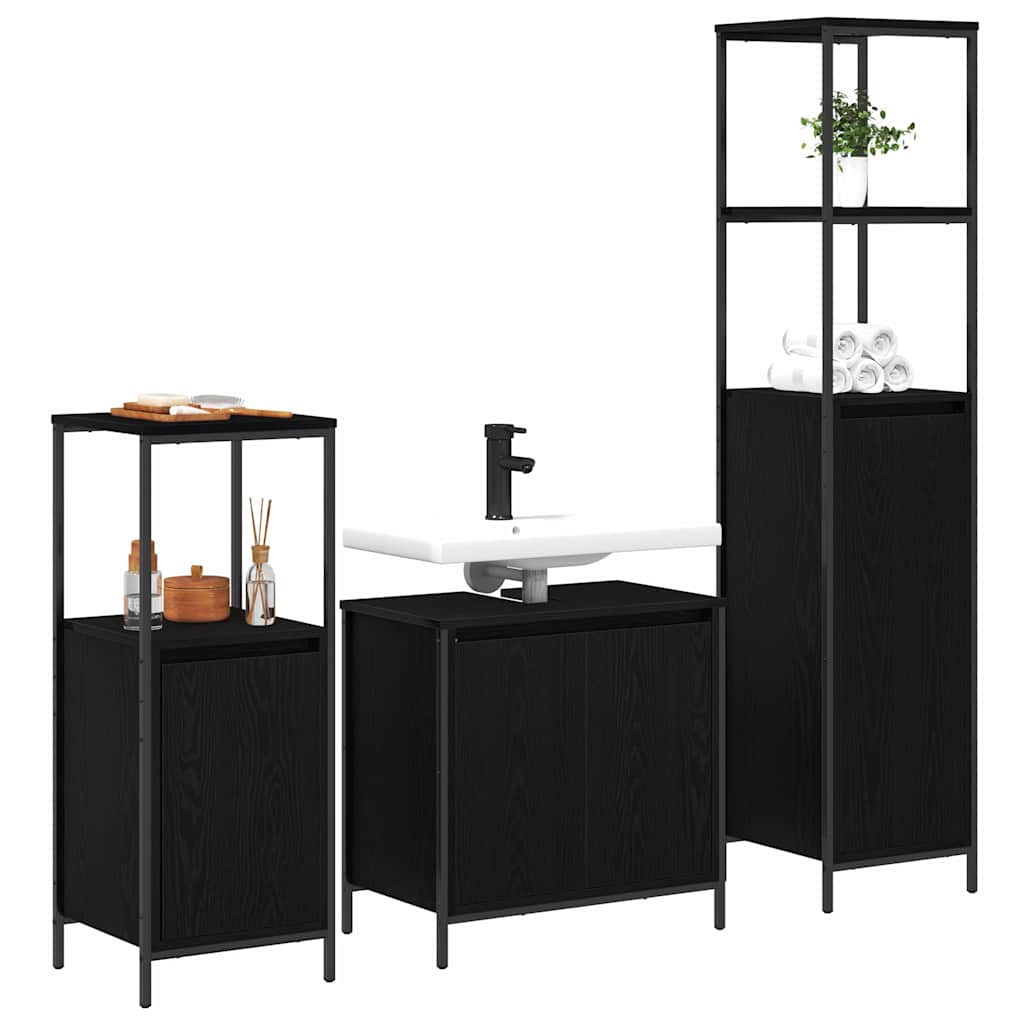 Badezimmermöbel-Set 3 stk. Schwarz Eichen-Optik