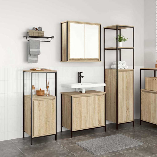 Badezimmermöbel Set mit Regal 3 pcs Sonoma-Eiche und Schwarz
