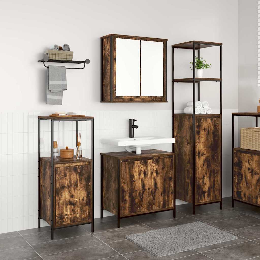 Badezimmermöbel-Set 3 stk. Geräucherte Eiche und Schwarz