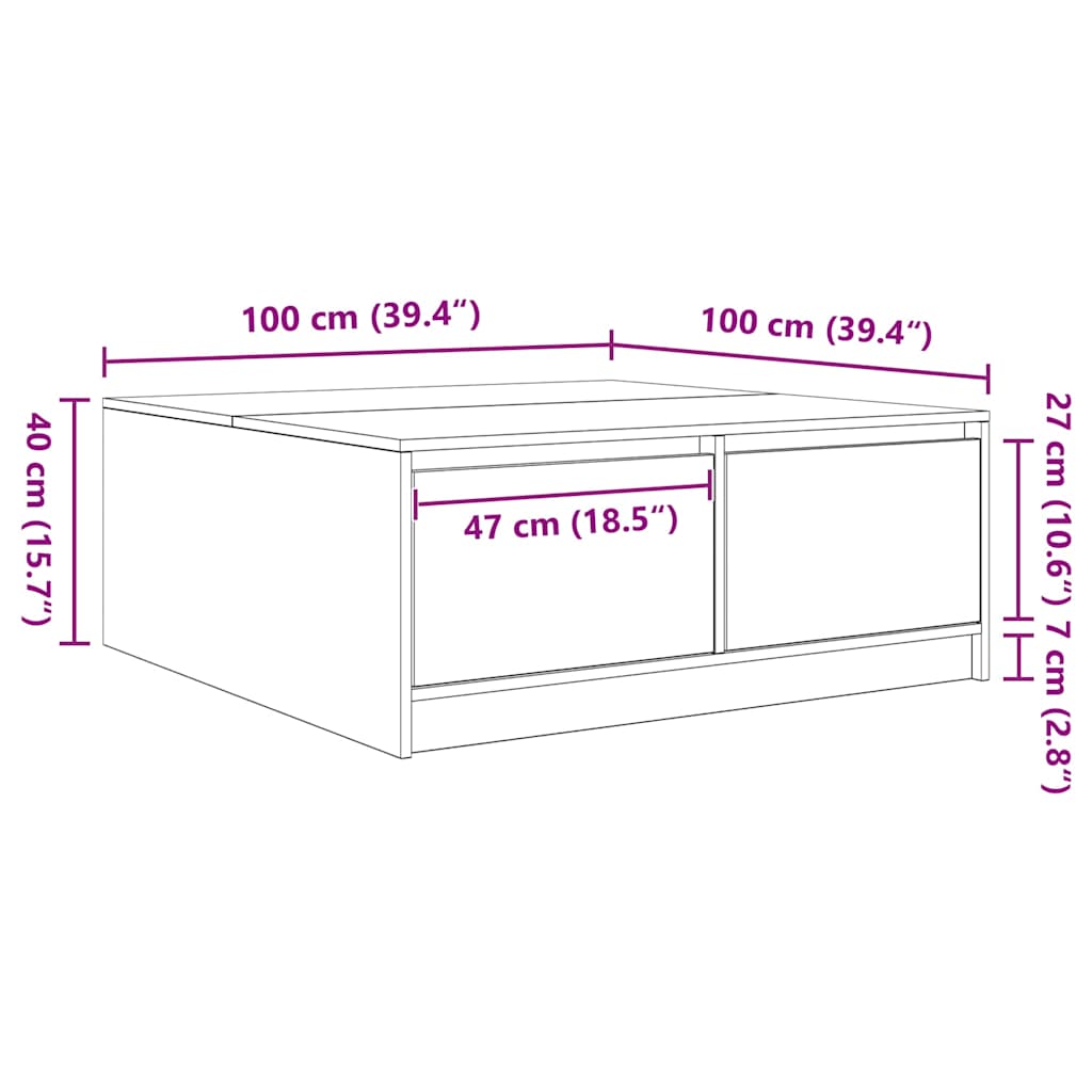 Couchtisch mit Schubladen Weiß 100x100x40 cm