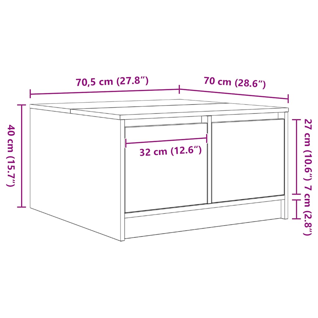Couchtisch mit Schubladen Schwarz Eichen-Optik 70,5x70x40 cm