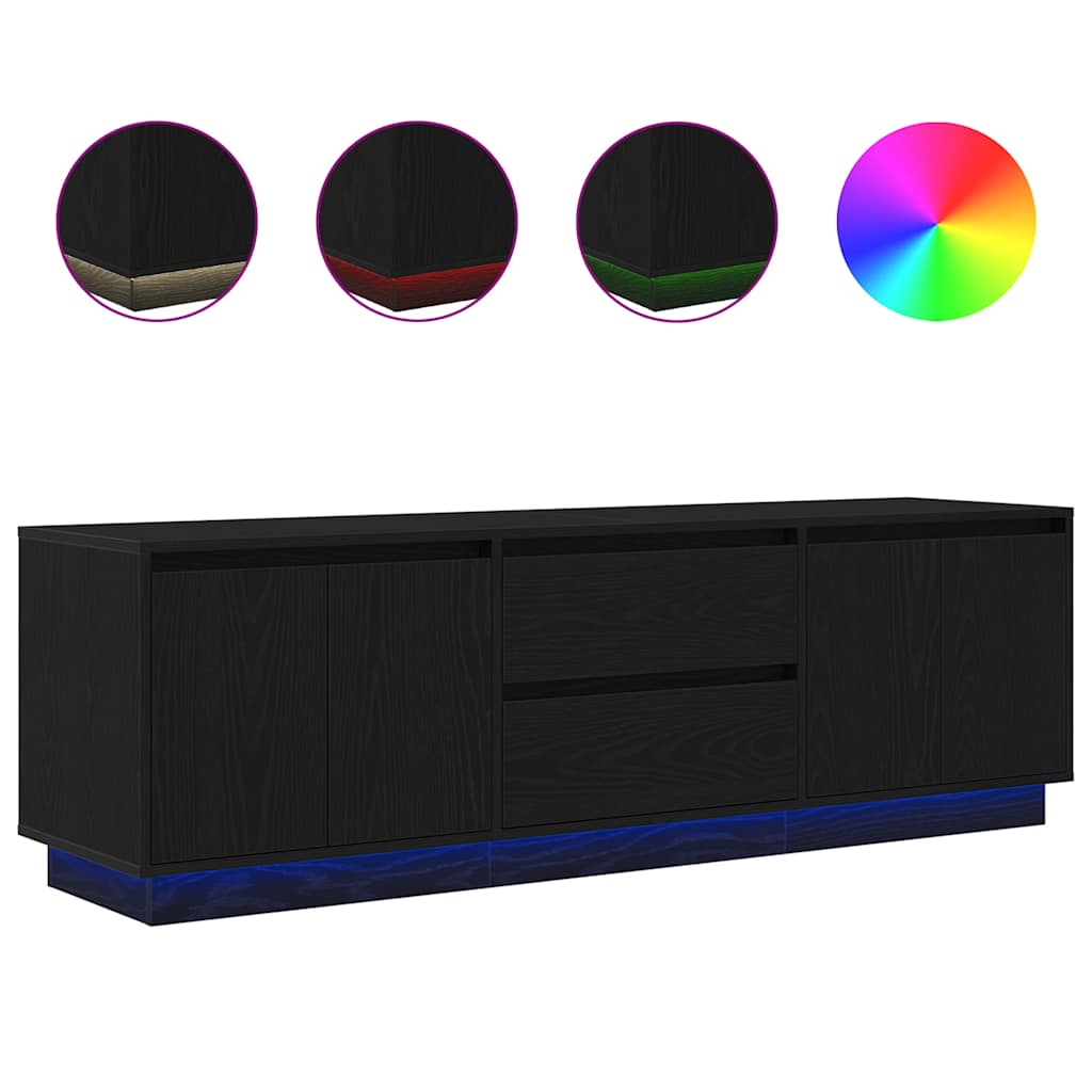 TV-Schrank mit LED-Leuchten Schwarz Eichen-Optik 160,5x41x50 cm