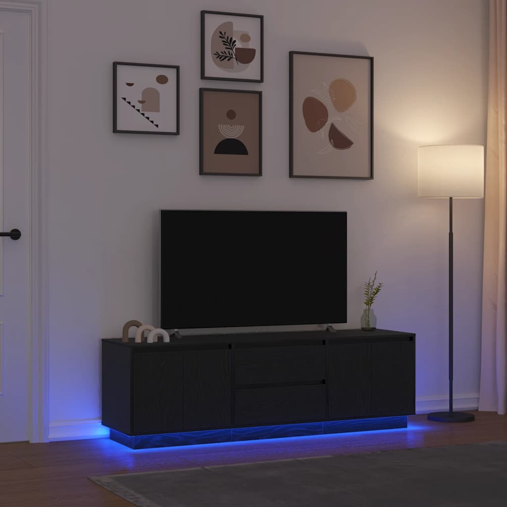 TV-Schrank mit LED-Leuchten Schwarz Eichen-Optik 160,5x41x50 cm