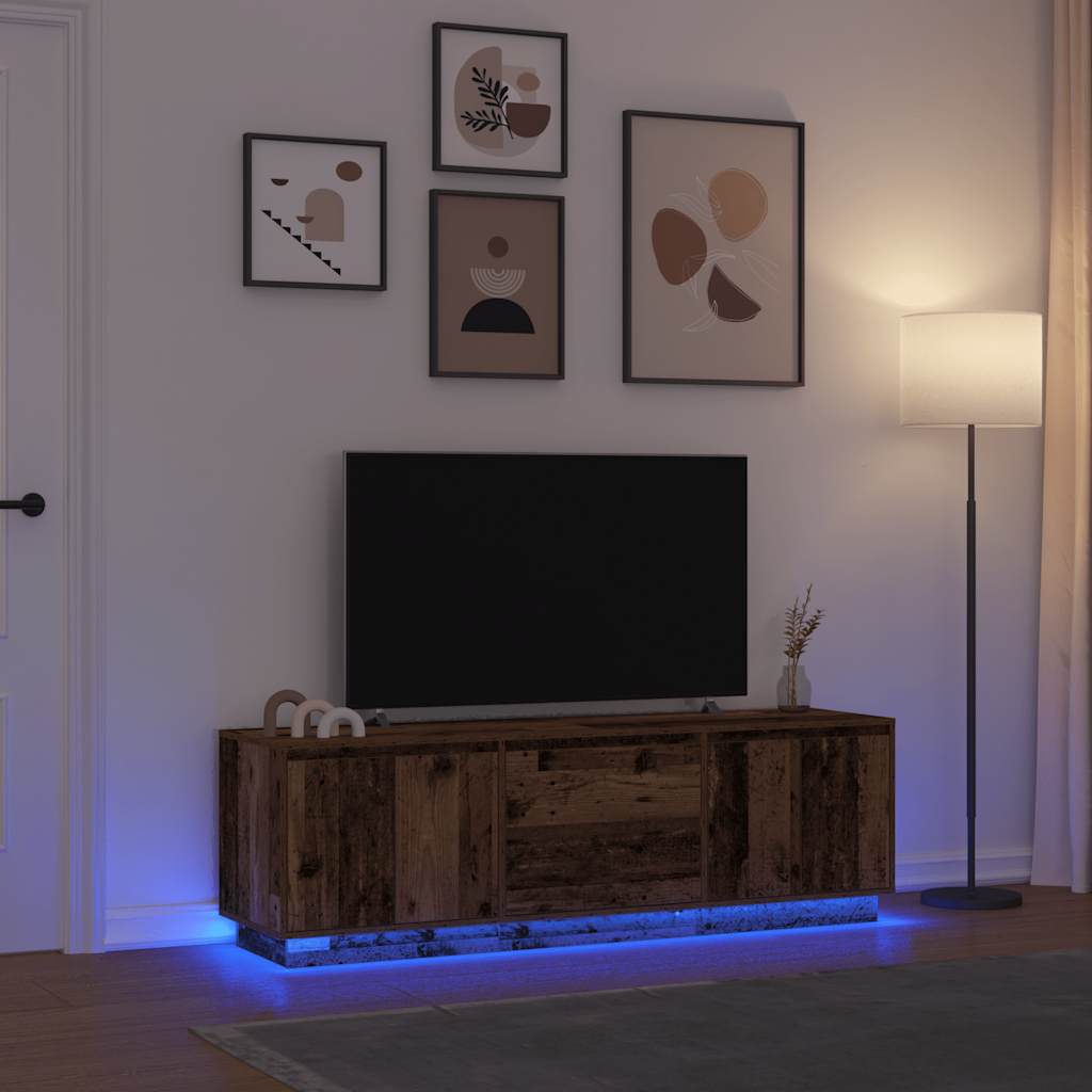 TV-Schrank mit LED-Leuchten Altholz-Optik 160,5x41x50 cm