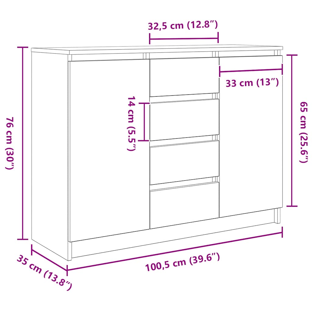 Sideboard mit Schubladen Betongrau 100,5x35x76 cm Holzwerkstoff