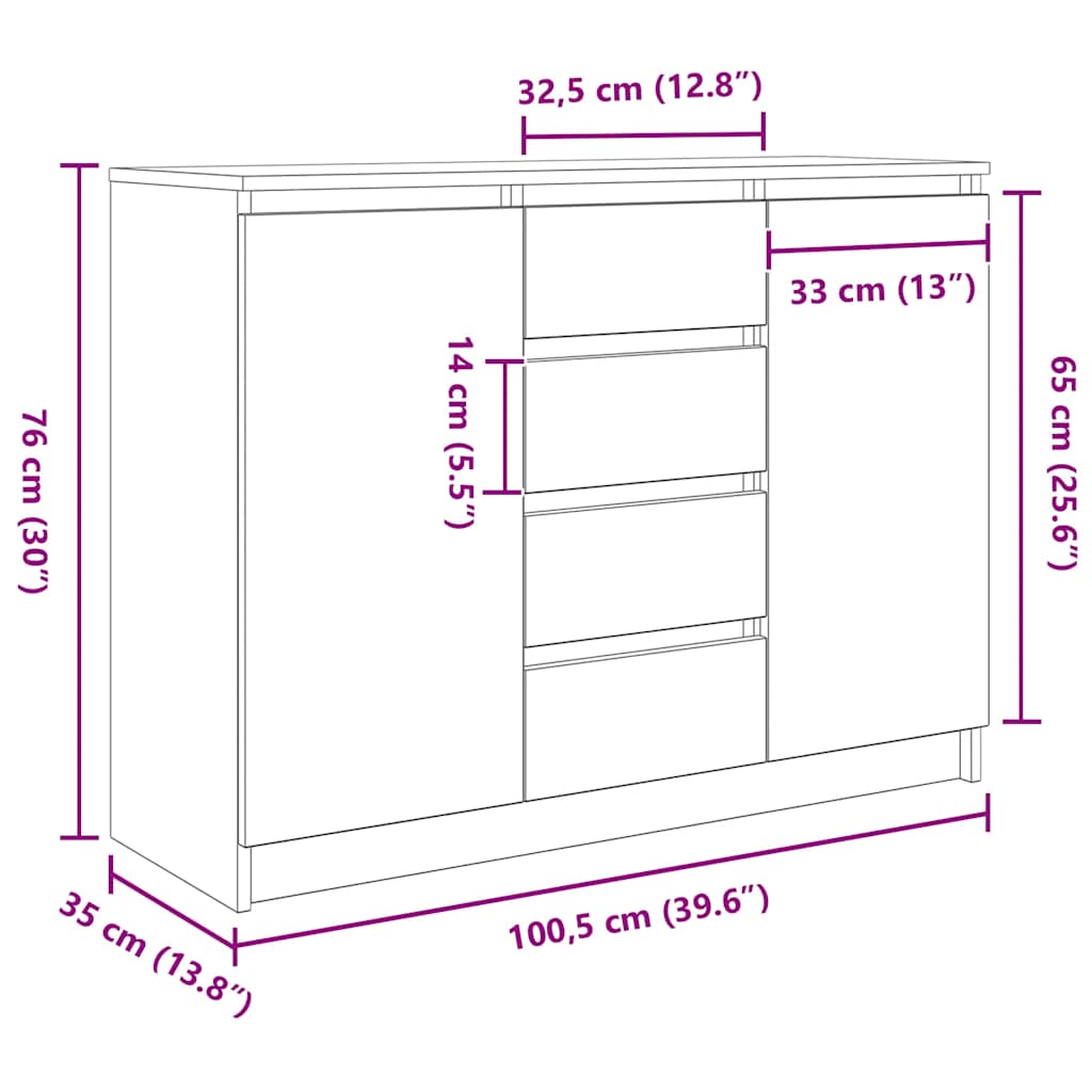 Sideboard mit Schubladen Altholz-Optik 100,5x35x76 cm