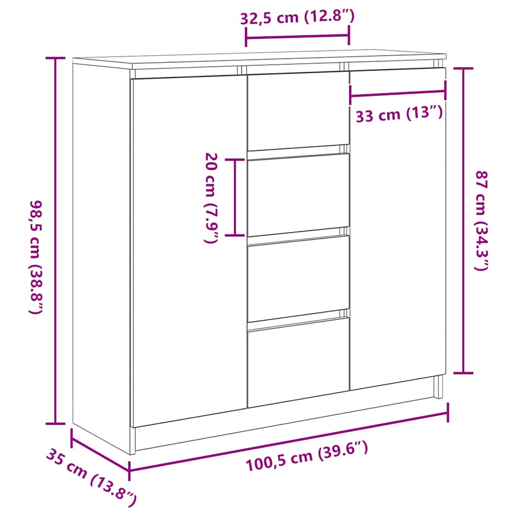 Sideboard mit Schubladen Artisan-Eiche 100,5x35x98,5 cm