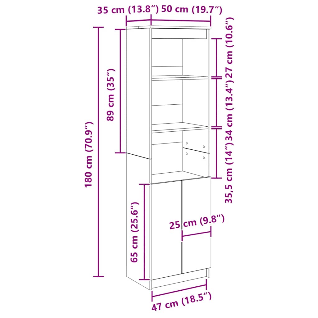 Highboard Schwarz Eichen-Optik 50x35x180 cm Holzwerkstoff