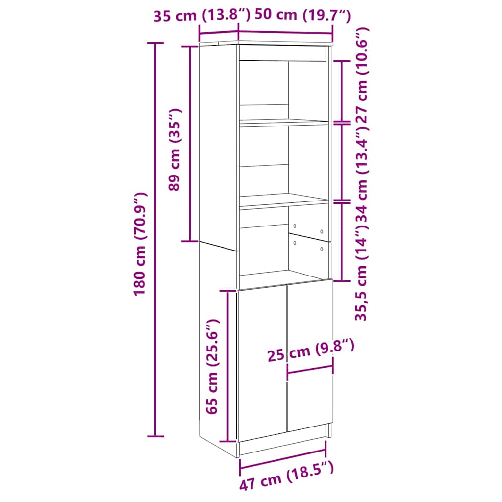 Highboard Räuchereiche 50x35x180 cm Holzwerkstoff