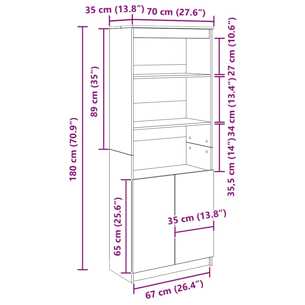 Highboard Betongrau 70x35x180 cm Holzwerkstoff