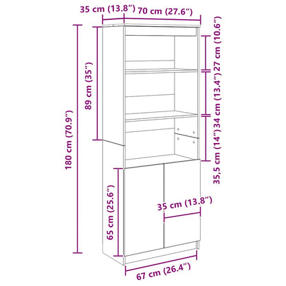 Highboard Artisan-Eiche 70x35x180 cm Holzwerkstoff