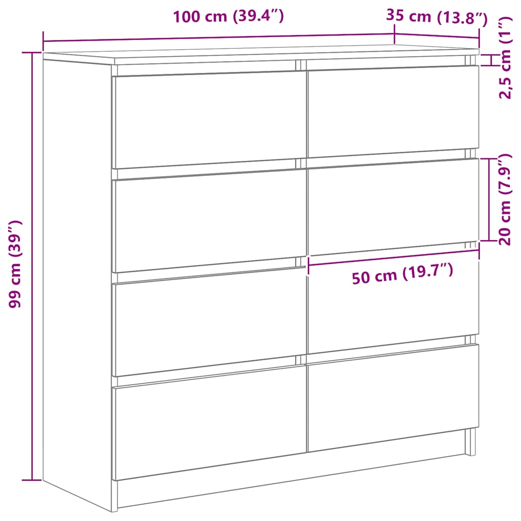 Sideboard Schwarz Eichen-Optik 100x35x99 cm Holzwerkstoff