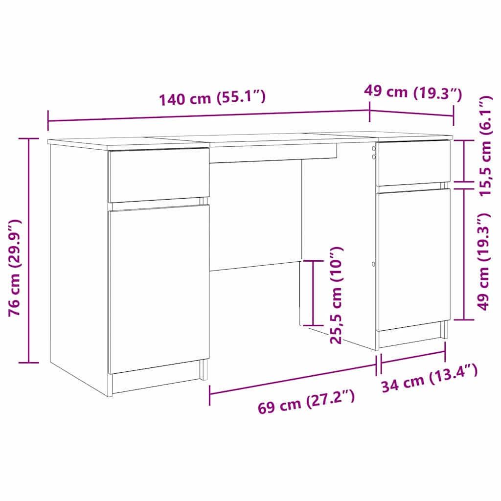 Schreibtisch Schwarz Eichen-Optik Holzwerkstoff