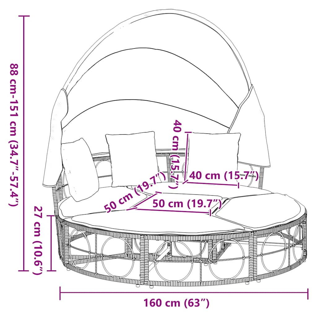 Outdoor-Loungebett mit Dach und Kissen Poly Rattan