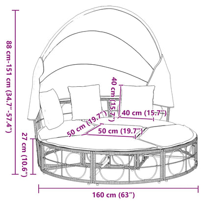 Outdoor-Loungebett mit Dach und Kissen Poly Rattan
