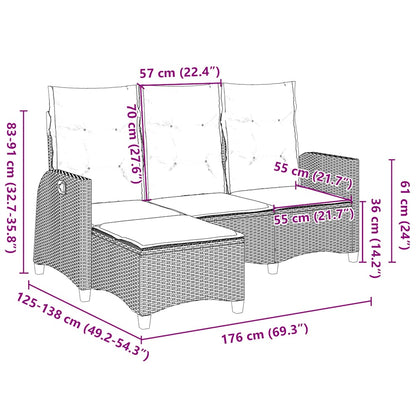 Gartensofa mit Liegefunktion Kissen L-Form Schwarz Poly Rattan