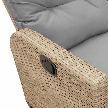 Gartensofa mit Liegefunktion Kissen L-Form Beige Poly Rattan