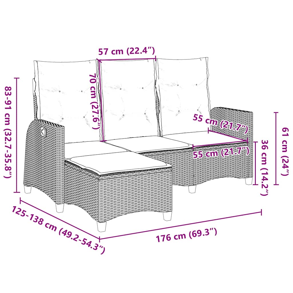 Gartensofa mit Liegefunktion Kissen L-Form Beige Poly Rattan