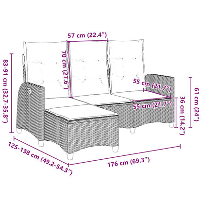 Gartensofa mit Liegefunktion Kissen L-Form Beige Poly Rattan