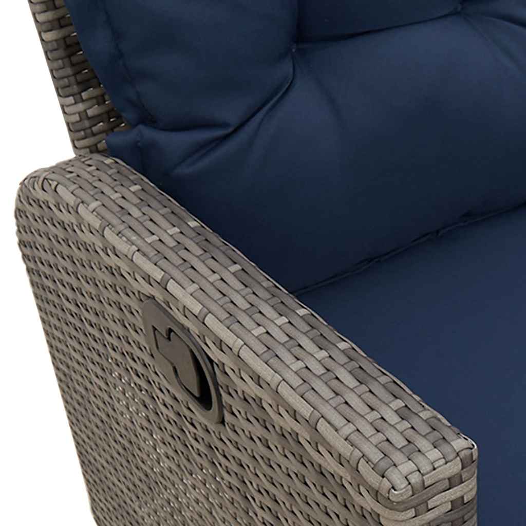 Gartensofa mit Liegefunktion Kissen L-Form Grau Poly Rattan