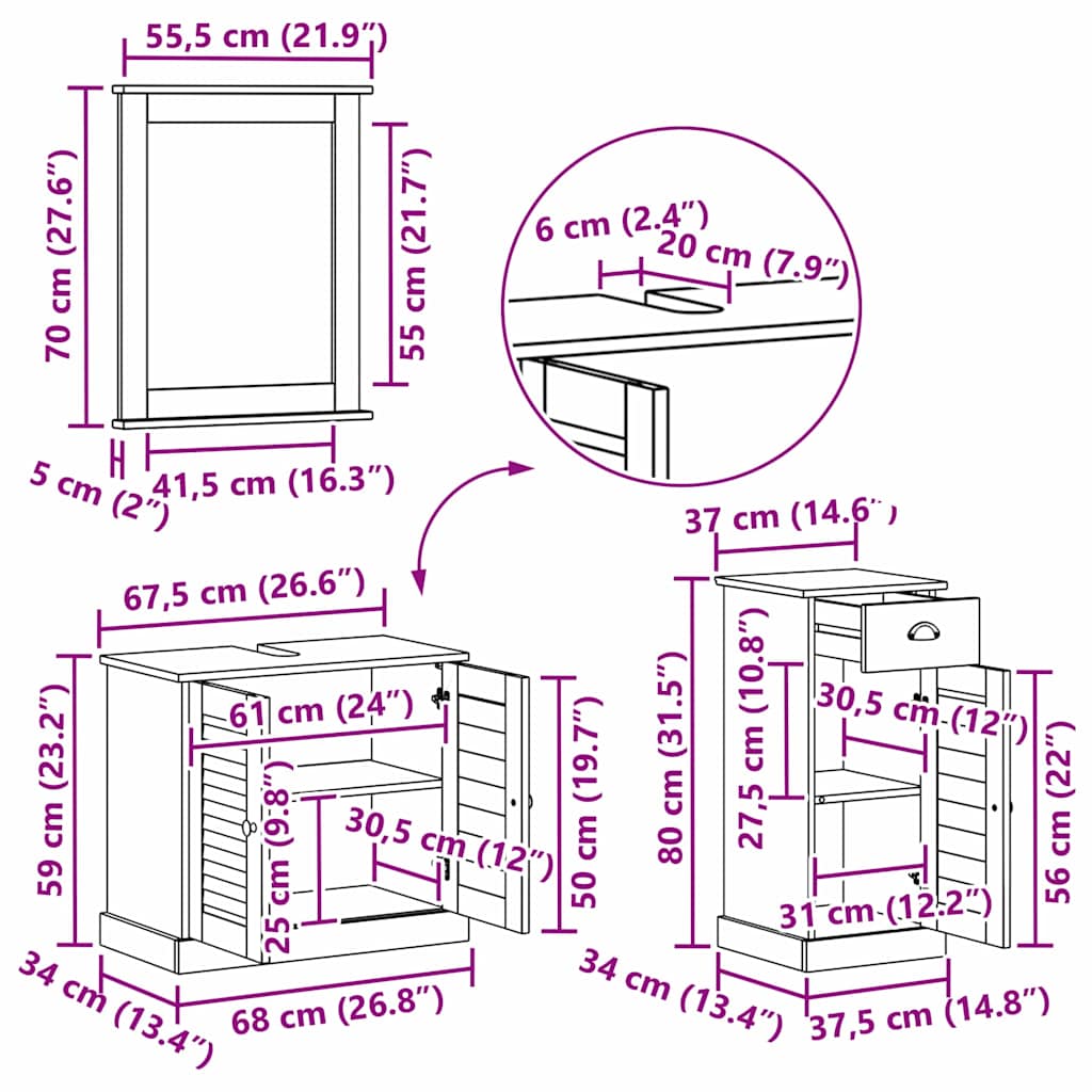 Badezimmermöbel-Set 3 stk. Antik Weiß 37.5 x 34 x 80 cm