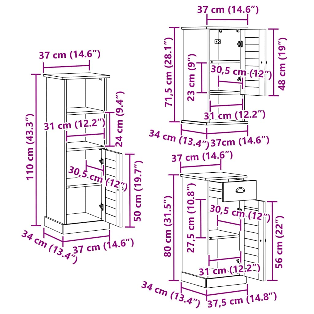Badezimmermöbel-Set VIGO 5 stk. Antik Weiß 37 x 34 x 110 cm
