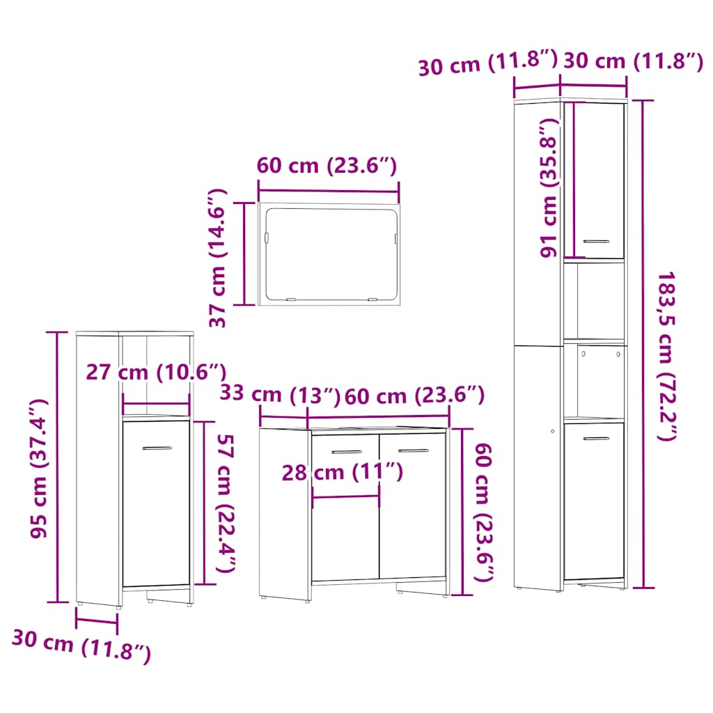 4-tlg. Badmöbel-Set Artisan-Eiche Holzwerkstoff
