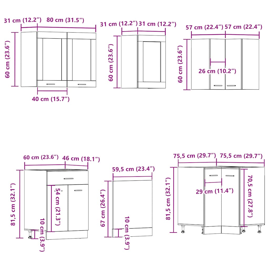 11-tlg. Küchenschrank-Set Lyon Artisan-Eiche Holzwerkstoff