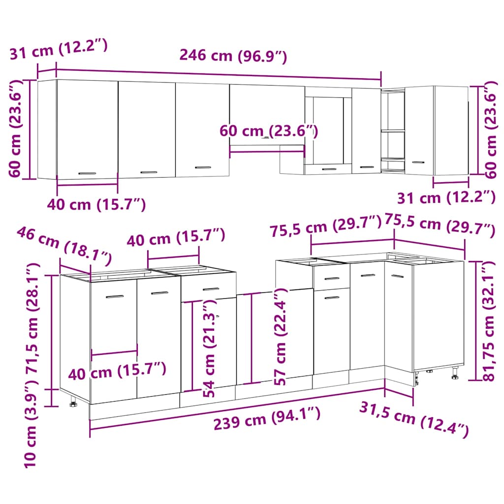 11-tlg. Küchenschrank-Set Lyon Altholz-Optik Holzwerkstoff