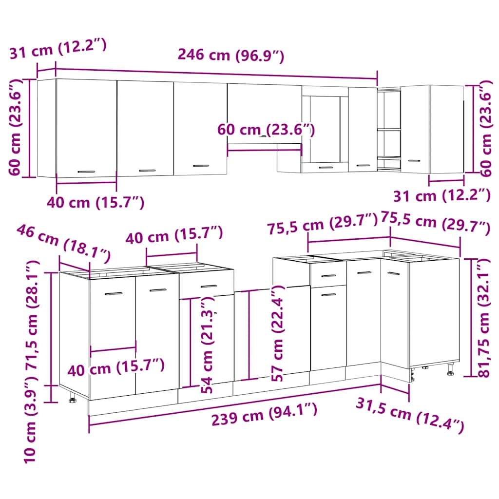 11-tlg. Küchenschrank-Set Lyon Artisan-Eiche Holzwerkstoff