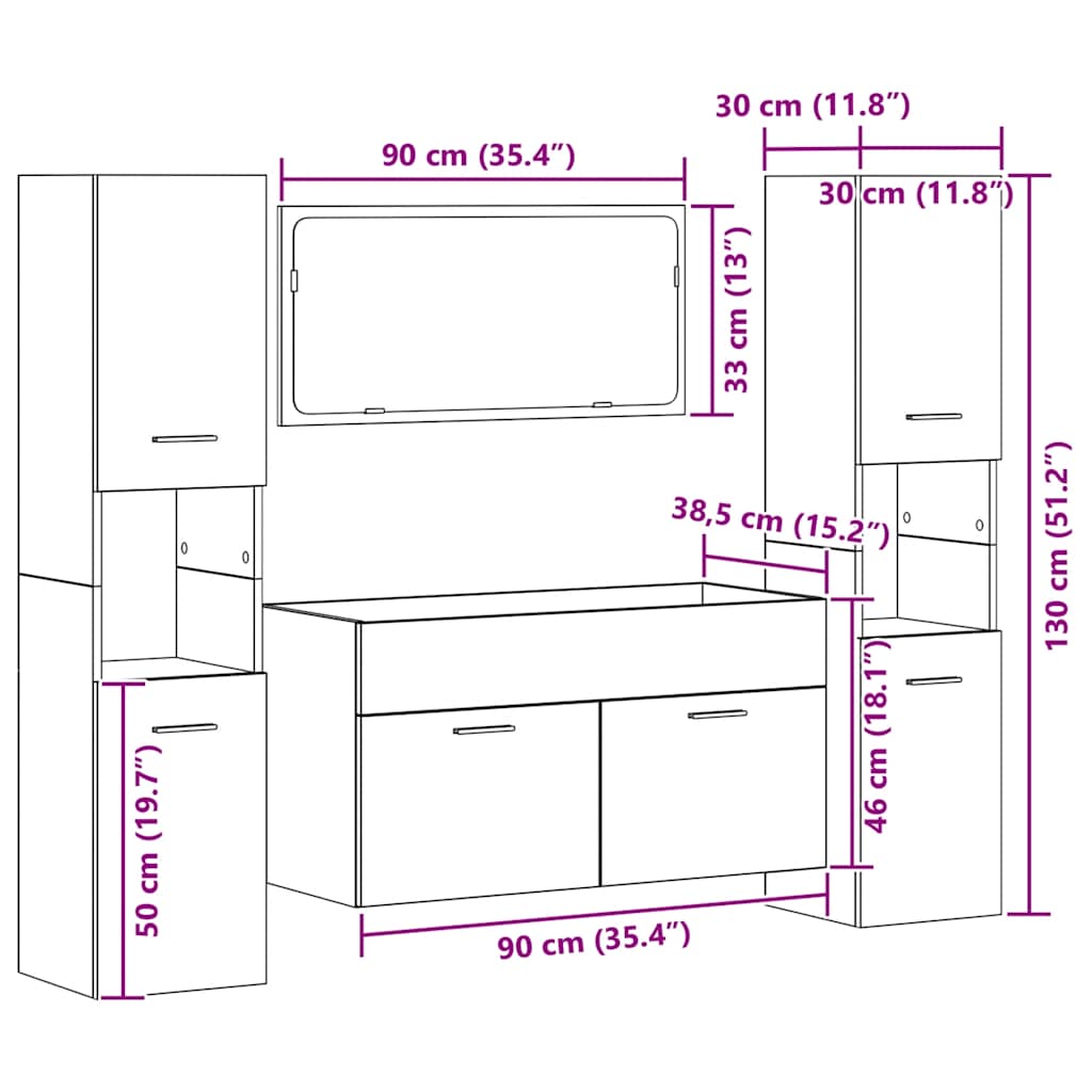 4-tlg. Badmöbel-Set Artisan-Eiche Holzwerkstoff