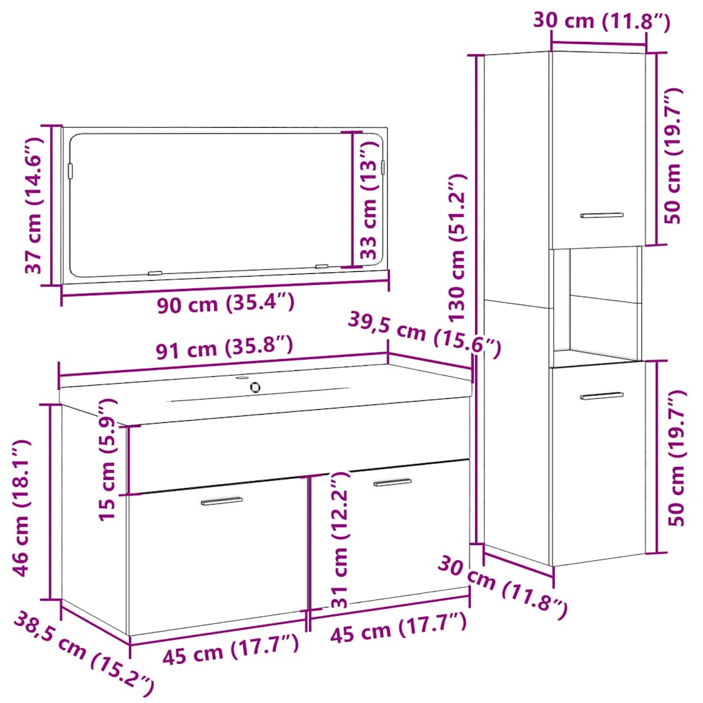 4-tlg. Badmöbel-Set Altholz-Optik Holzwerkstoff