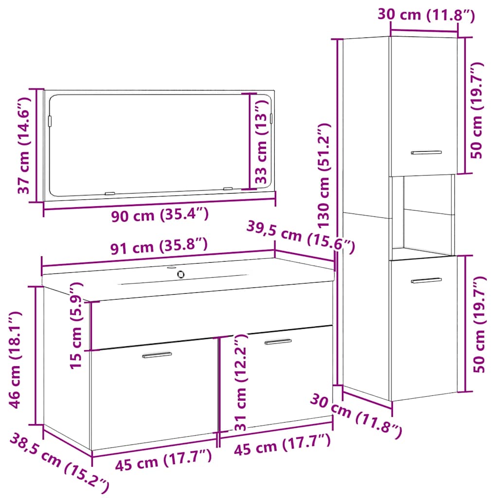 4-tlg. Badmöbel-Set Artisan-Eiche Holzwerkstoff