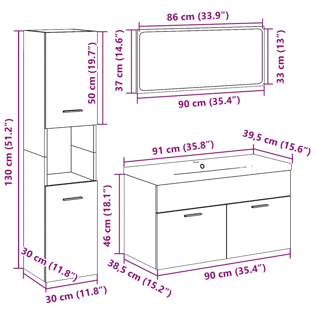 5-tlg. Badmöbel-Set Altholz-Optik Holzwerkstoff