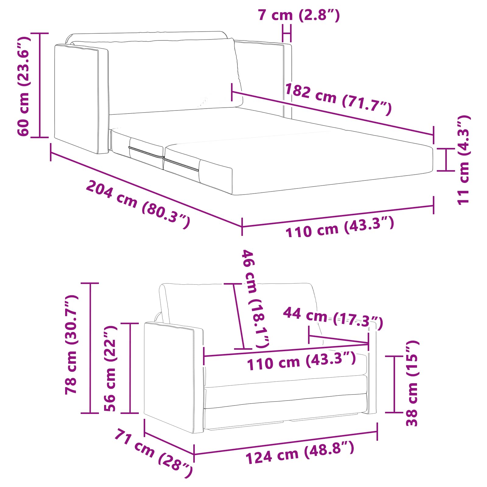 Schlafsofa 110cm Taupe Stoff
